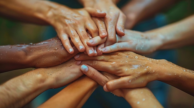 Foto um close-up de mãos trabalhando juntas papel de parede