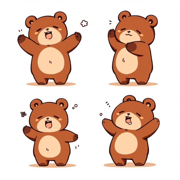 Um close-up de quatro imagens diferentes de um urso com diferentes expressões generativas ai