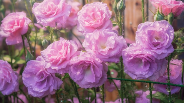 Um close-up de rosas cor de rosa em um jardim