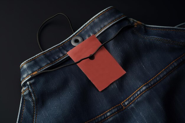 Foto um close-up de tecido de roupa denim com um modelo de etiqueta de preço de papelão gerado pela ia