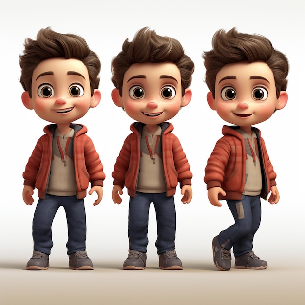 Foto um close-up de três meninos de desenho animado com diferentes expressões faciais generativa ai