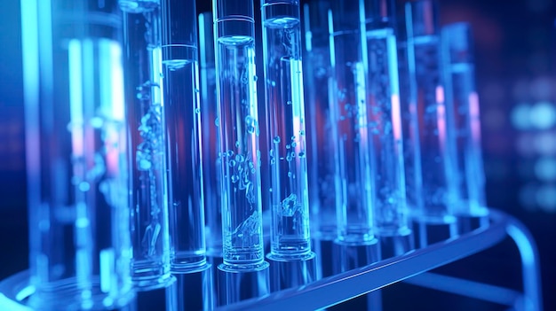 Um close-up de tubos de ensaio usados em laboratórios médicos