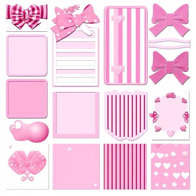 Foto um close-up de um álbum de recortes rosa e branco com arcos e corações generativos ai