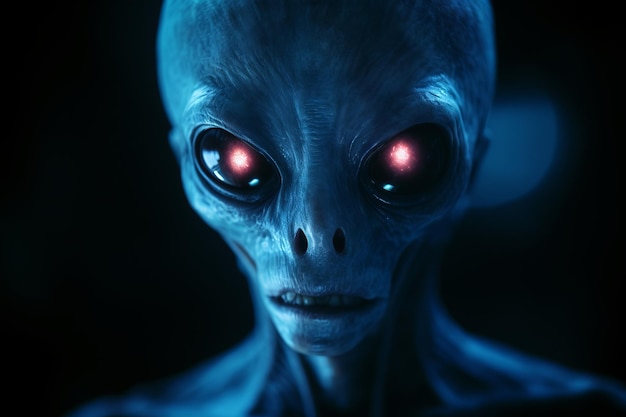 um close-up de um alienígena com olhos brilhantes