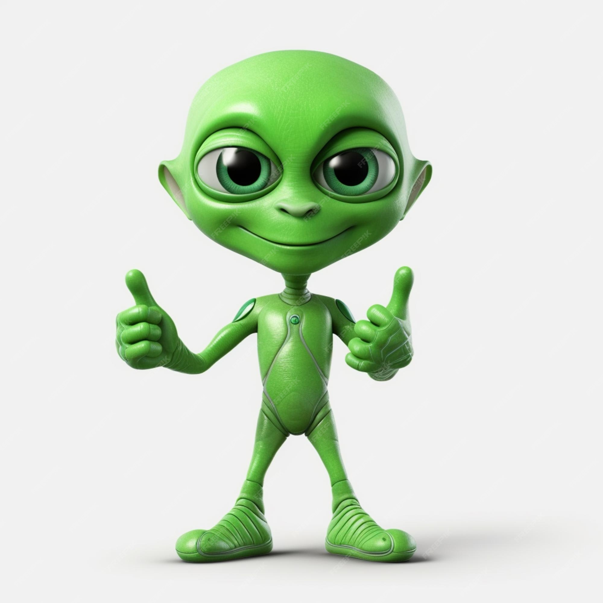 Logotipo de vetor de desenho animado alienígena verde polegar para cima