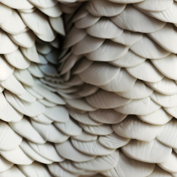 Foto um close-up de um animal branco com um padrão espiral.