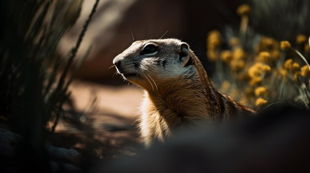 Um close-up de um animal com um fundo amarelo