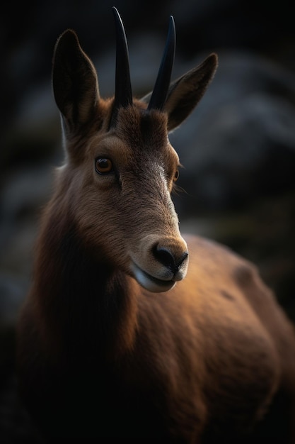 Um close-up de um animal selvagem com chifres