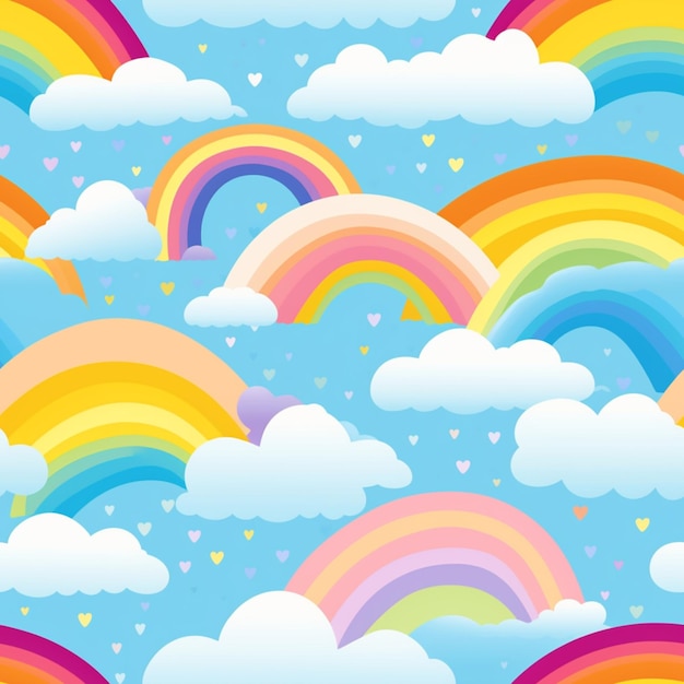 Um close-up de um arco-íris e nuvens de fundo com corações generativo ai