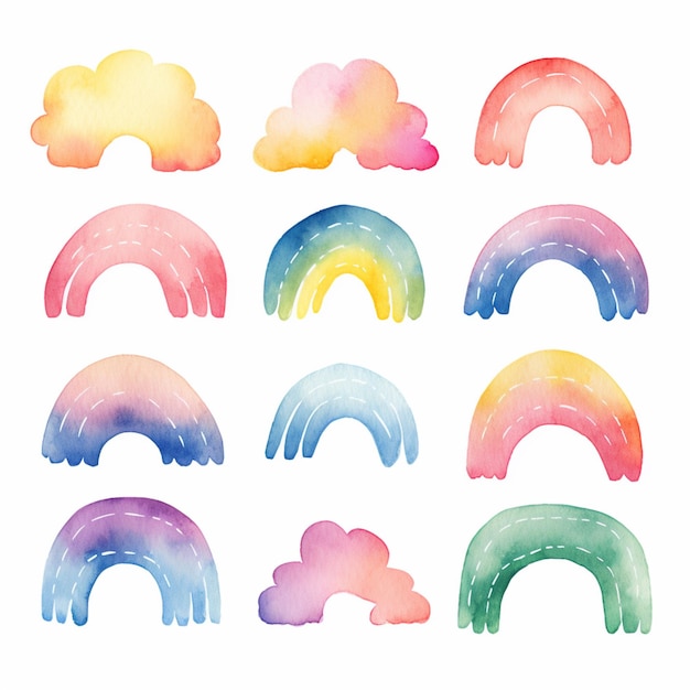 um close-up de um arco-íris pintado em diferentes cores de aquarela generativa ai