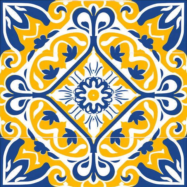 um close-up de um azulejos amarelo e azul com um sol no centro generativo ai