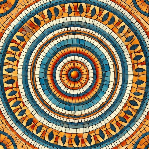 Foto um close-up de um azulejos de mosaico colorido com um design generativo circular ai
