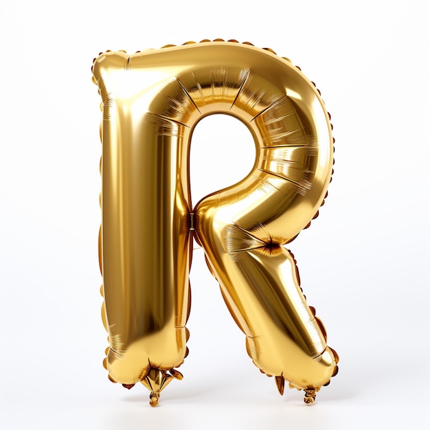 um close-up de um balão de folha de ouro em forma de letra r generativa ai