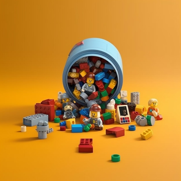 um close-up de um balde de legos com um monte de legos generativos ai