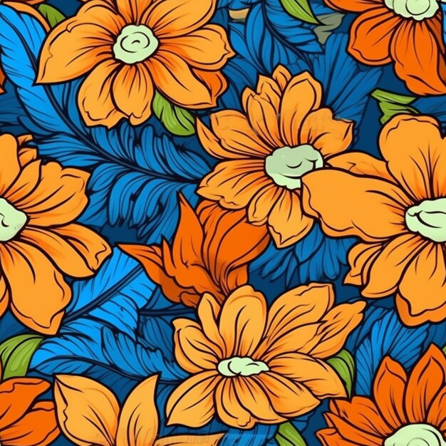 um close-up de um bando de flores em um fundo azul generativo ai