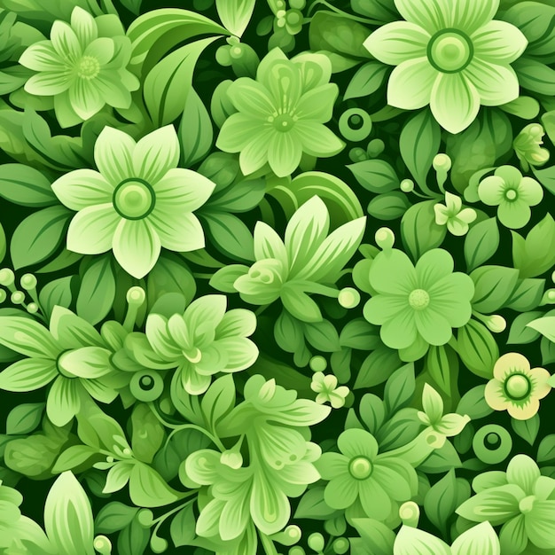 Foto um close-up de um bando de flores verdes e folhas generativas ai