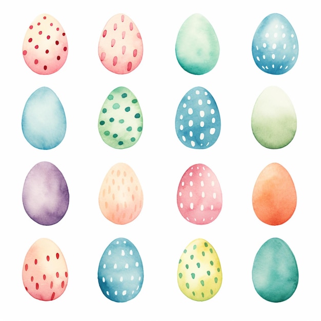 um close-up de um bando de ovos pintados em uma superfície branca generativa ai