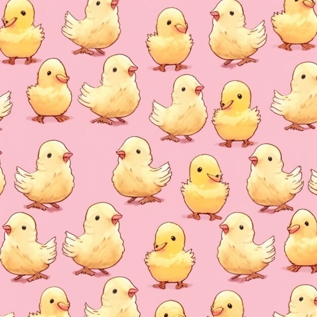 Foto um close-up de um bando de patos amarelos em um fundo rosa generativo ai