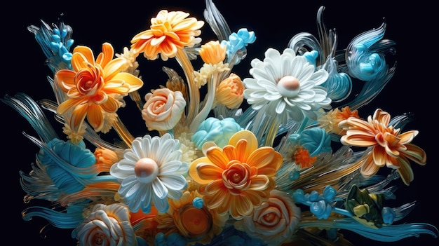 Um close-up de um buquê de flores
