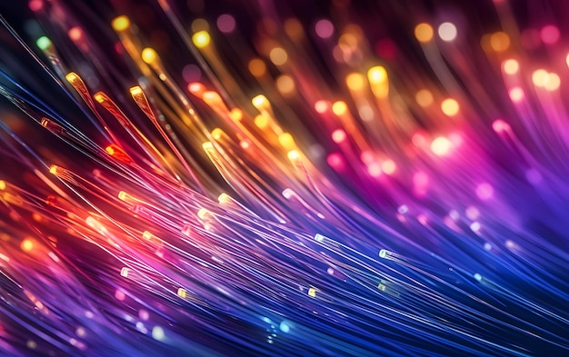 Um close-up de um cabo de fibra óptica multicolorido