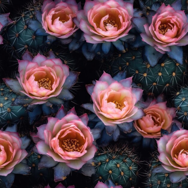 Um close-up de um cacto com flores cor de rosa