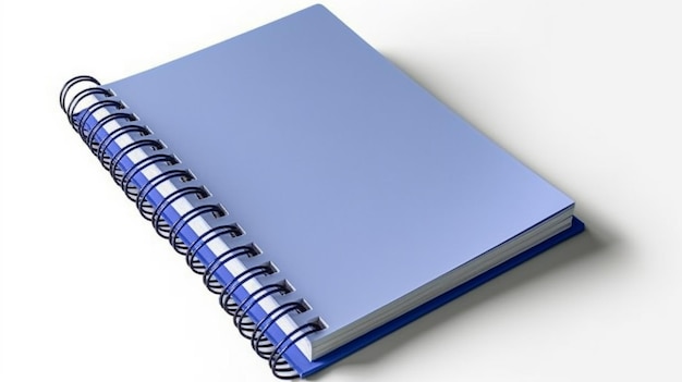 Um close-up de um caderno espiral com uma capa azul generativa ai