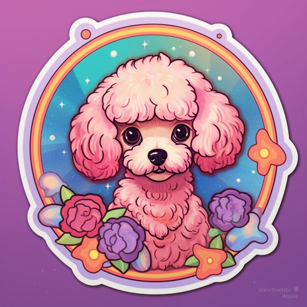 um close-up de um caniche de desenho animado com flores em um quadro generativo ai