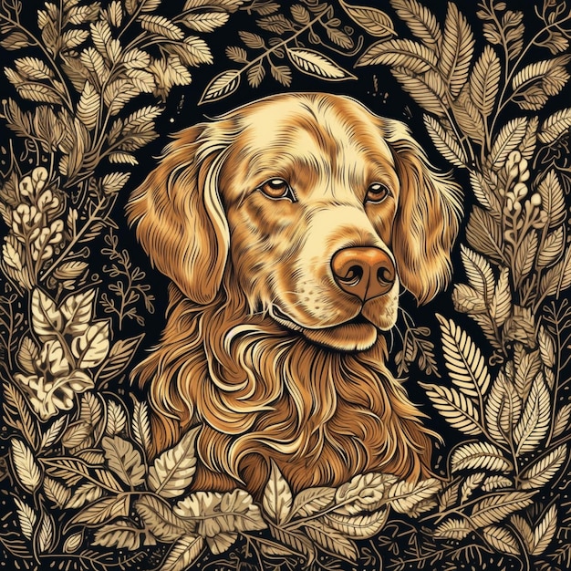 um close-up de um cão com uma coroa de folhas generativo ai