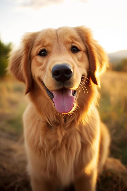 um close-up de um cão em um campo