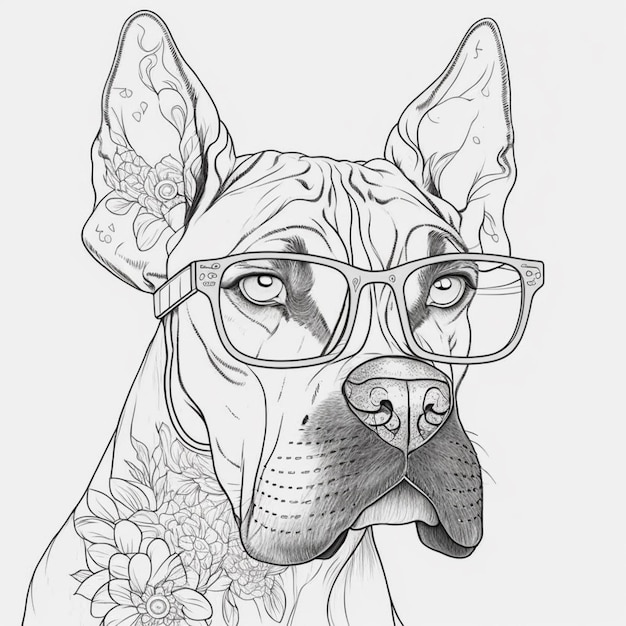 Foto um close-up de um cão usando óculos e uma tatuagem de flor ai generativa