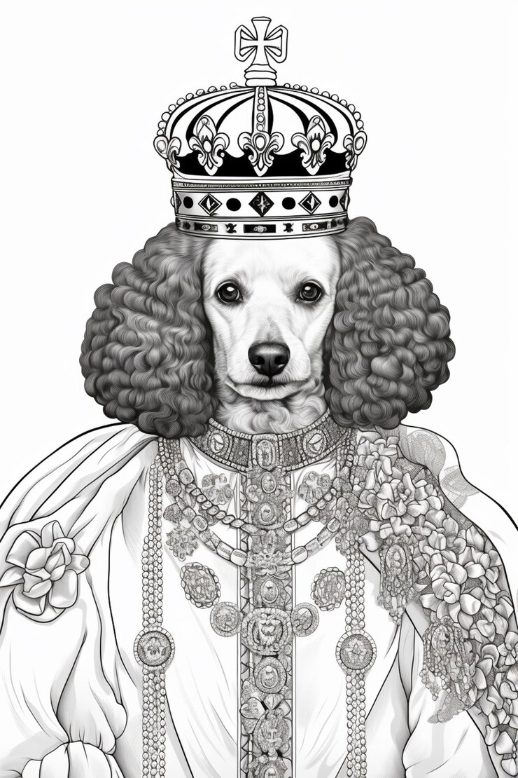 Foto um close-up de um cão vestindo uma coroa e um vestido generativo ai