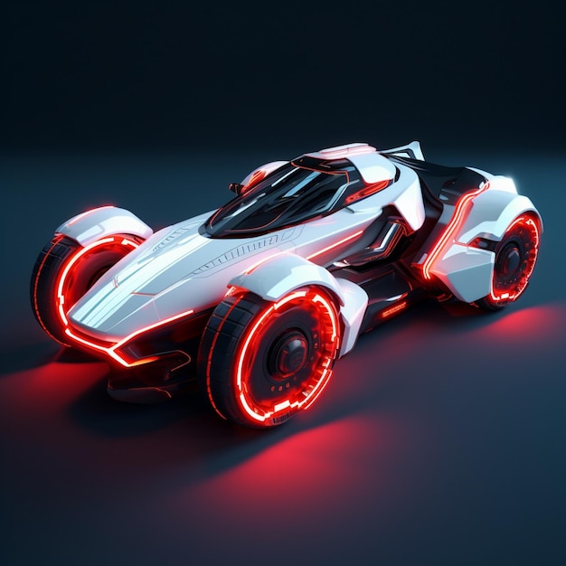 Um close-up de um carro futurista com luzes vermelhas nele generative ai