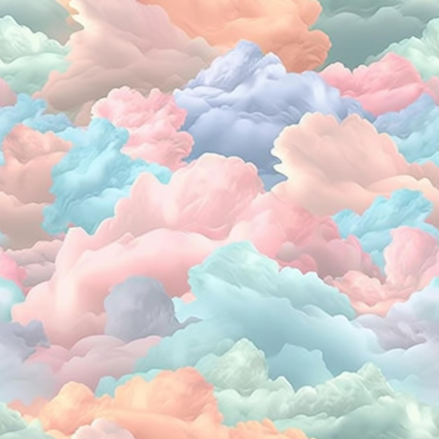 Foto um close-up de um céu cheio de nuvens coloridas com um avião voando à distância