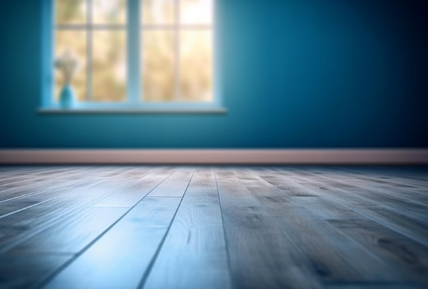 Um close-up de um chão de madeira com uma janela no fundo
