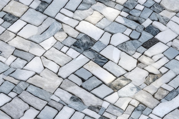 Um close-up de um chão de pedra com um padrão generativo ai branco e cinza