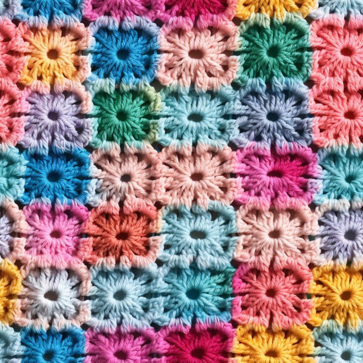 Foto um close-up de um cobertor de crochê com muitas cores diferentes ai generativo
