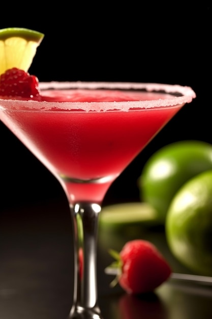 um close-up de um copo de martini com uma guarnição de framboesa guarnição generativa ai