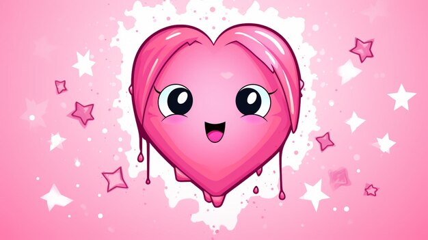 um close-up de um coração rosa com um rosto sorridente generativo ai