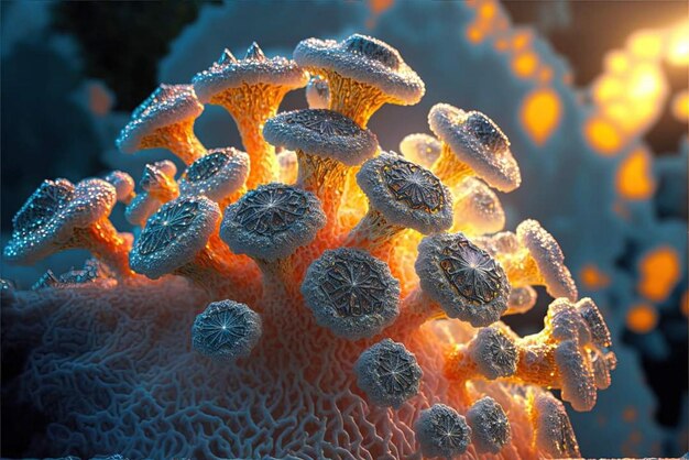 Um close-up de um coral com a luz brilhando sobre ele