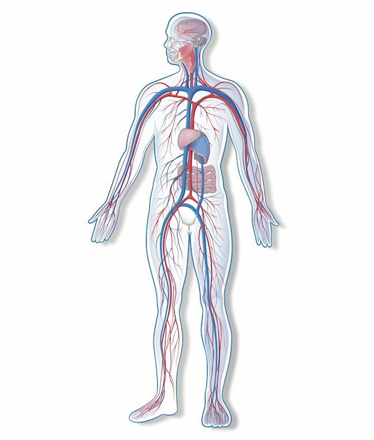 Foto um close-up de um corpo humano com um sistema circulatório generativo ai