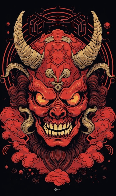 Um close-up de um demônio vermelho com chifres e um rosto demoníaco generativo ai