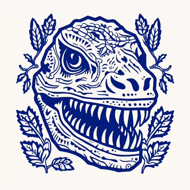 um close-up de um desenho azul e branco de um dinossauro generativo ai