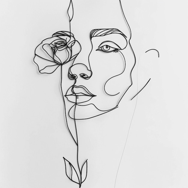 um close-up de um desenho de uma mulher com uma flor na boca generativa ai