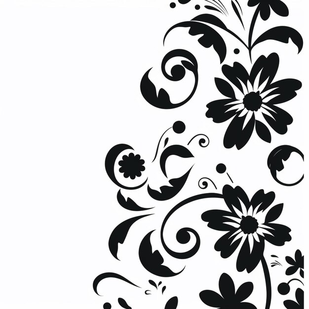 um close-up de um desenho floral preto e branco em um fundo branco generativo ai