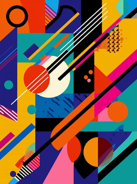 Um close-up de um design abstrato colorido com uma guitarra generativa ai