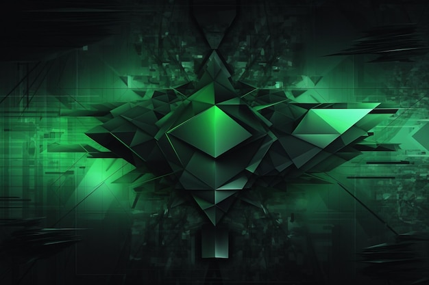 Um close-up de um design abstrato verde com um fundo preto generativo ai
