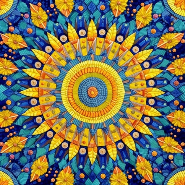 Um close-up de um design circular colorido com muitas folhas generativas ai
