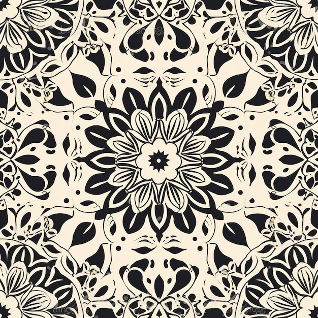 Um close-up de um design floral preto e branco em um fundo branco generativo ai