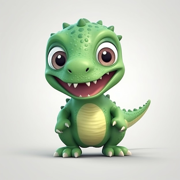 Um close-up de um dinossauro de brinquedo verde com um grande sorriso generativo ai