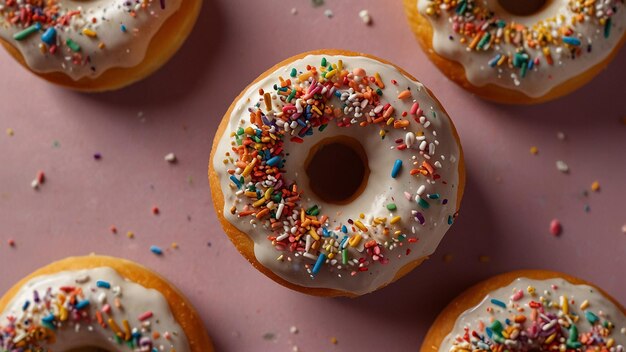 Foto um close-up de um donut com salpicaduras sobre ele